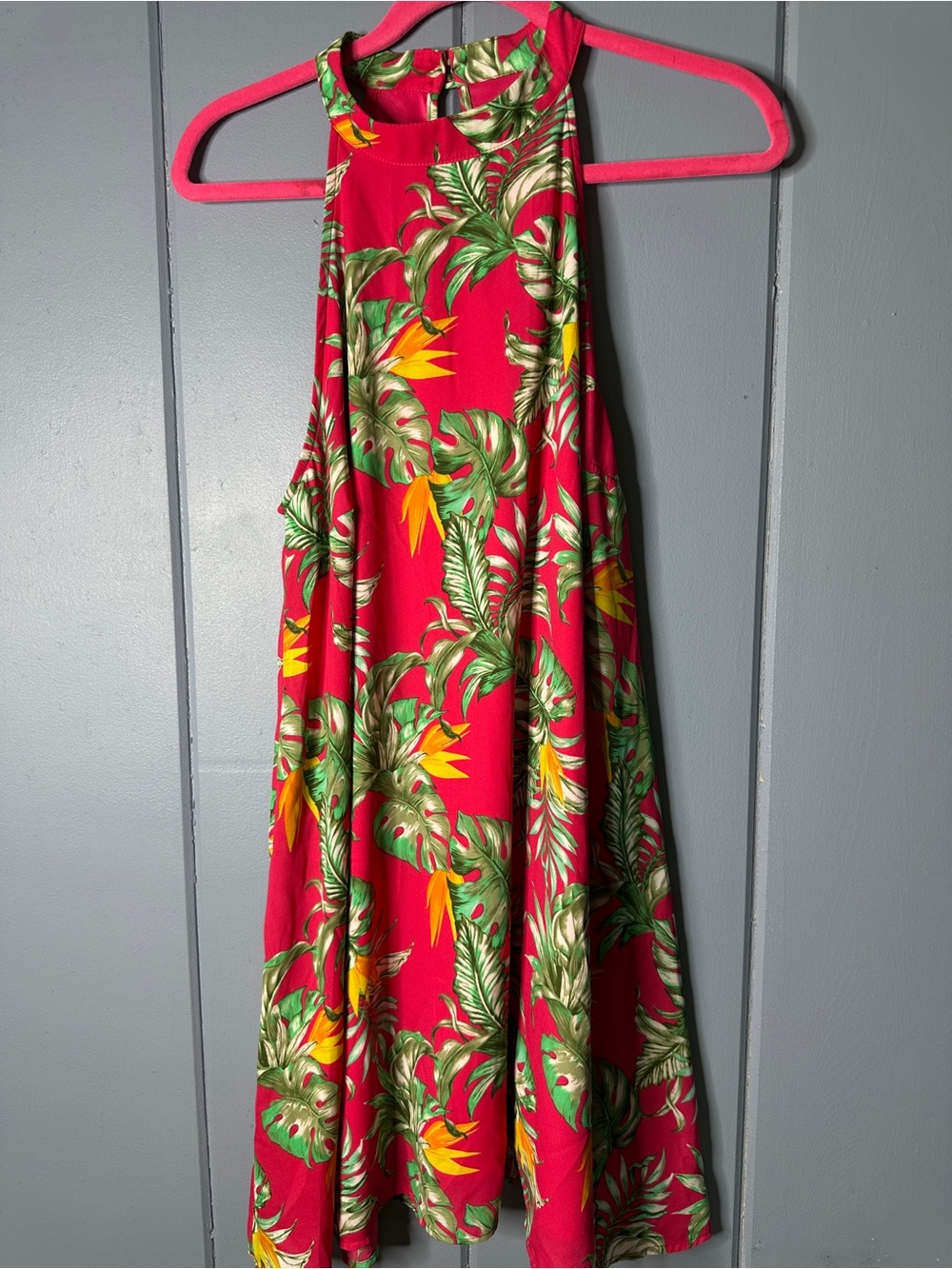 Aura Tropical Halter Swing Dress - Bright Pink Floral
